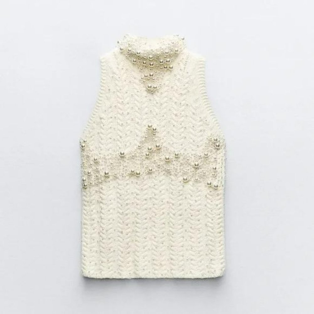 ZARA KNITWEAR TOP WITH FAUX PEARLS